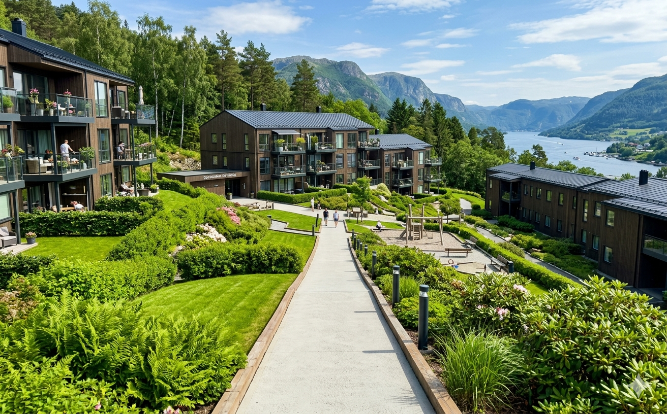 Skandinavisk landskap og næringsbygg